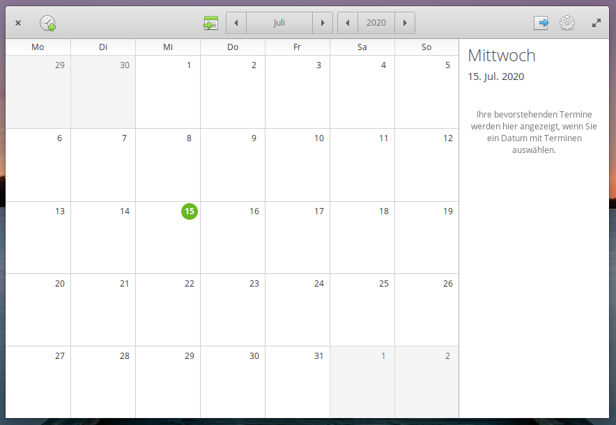 Screenshot des elementary Kalender